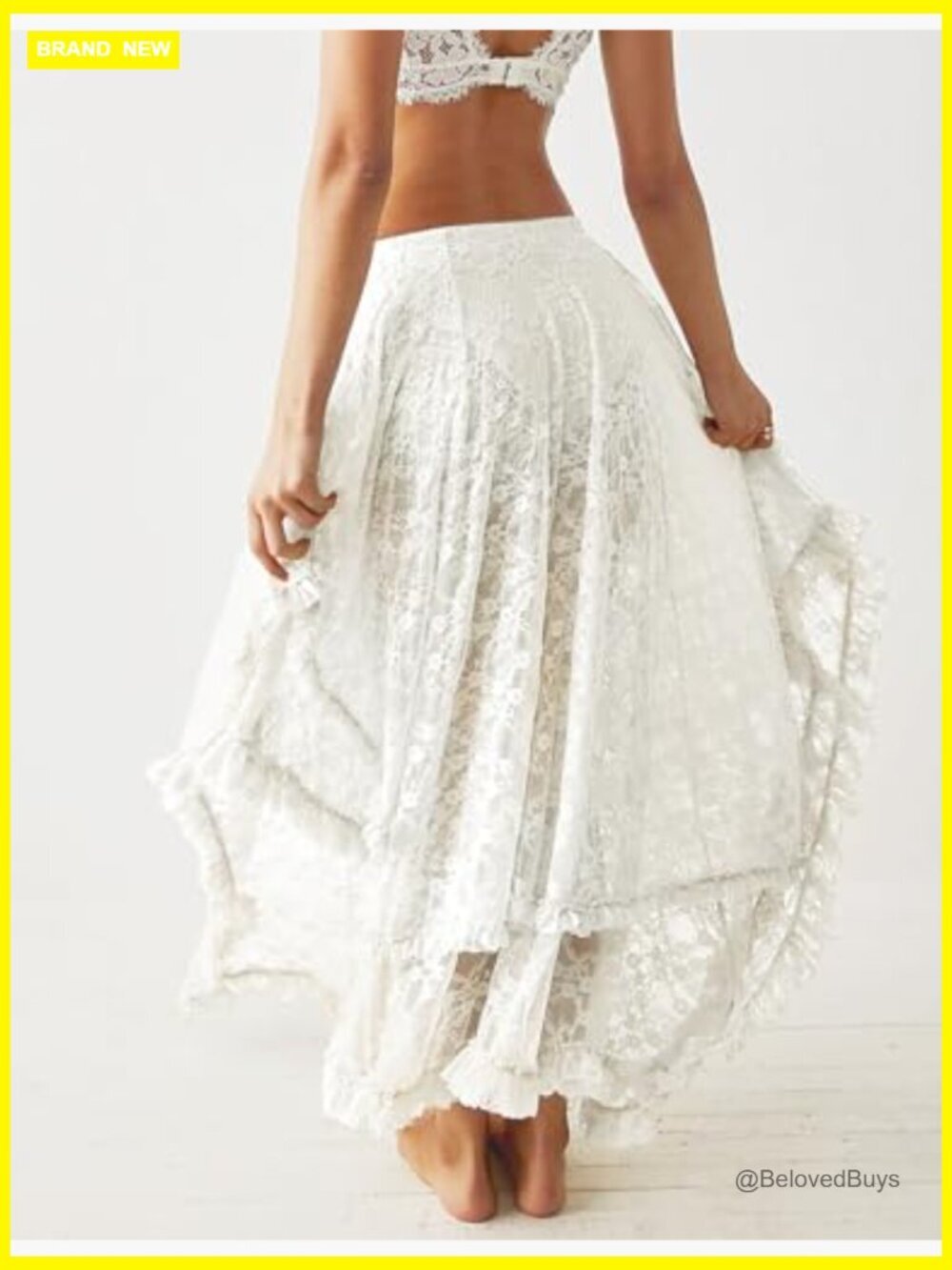 Flowy Boho Maxi Skirt Elastic Asymmetrical Layered See-Through - Picture 4 of 7